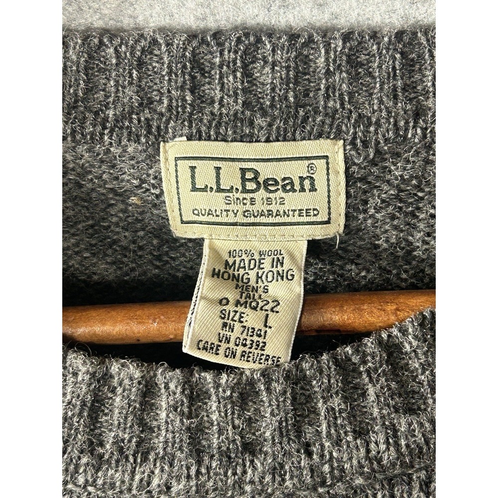 Vtg LL Bean 100% Wool Pullover Crew Sweater Gray Mens Size XL Hong Kong Read